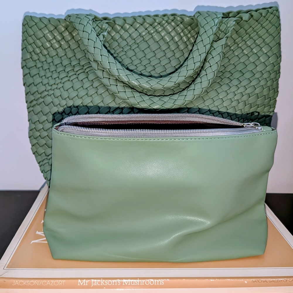 Green Woven Vegan Tote Bag - Picture 3 of 5